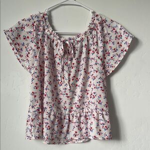 Hippie Rose Floral Blouse - Red and Blue on White